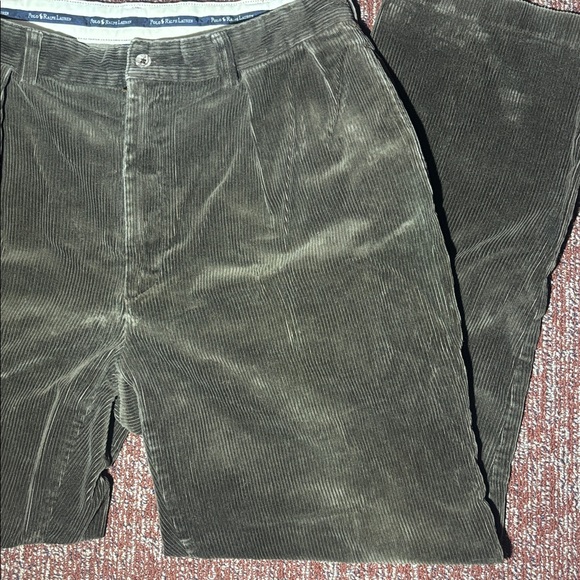 Vintage Ralph Lauren olive green men’s corduroy pants pleated front 36x32 - Picture 2 of 15
